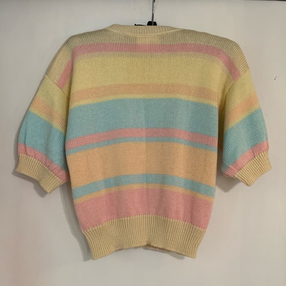 Vintage Avon Fashions Short Sleeve Pastel Striped Women's Sweater - Picture 2 of 7